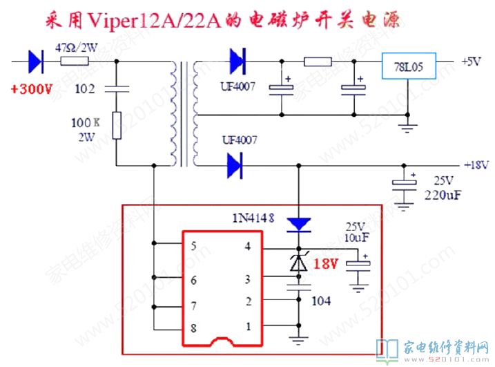 Viper12A/22A电滋炉电源开关电源电路图