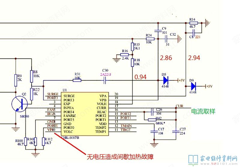 查验发觉18v稳压管故障(走电)