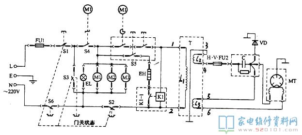 微波炉普遍电气原理图如下图所示