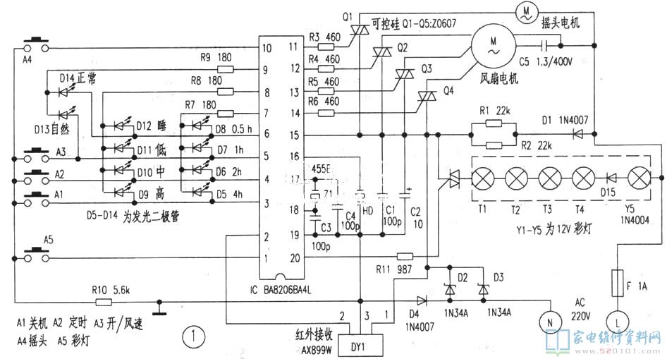 一种金作用红外信号的电扇电路