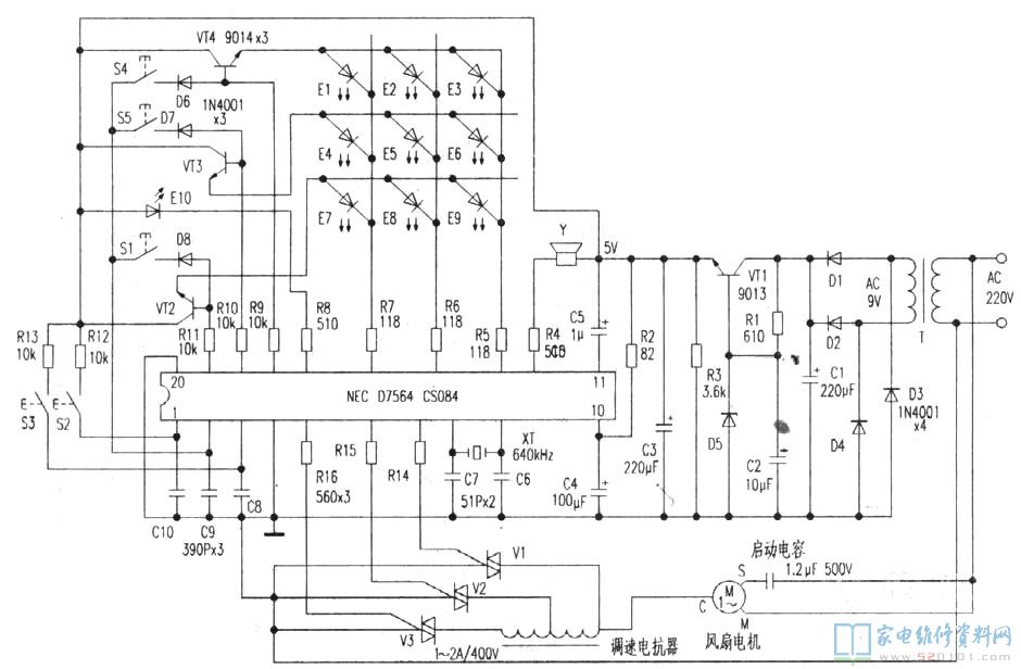 华生牌立式程序控制电扇选用NECD7564CS084片式ic