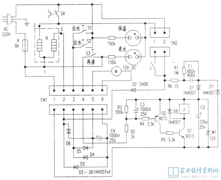 220V交流电经温控器S4、温度保险丝