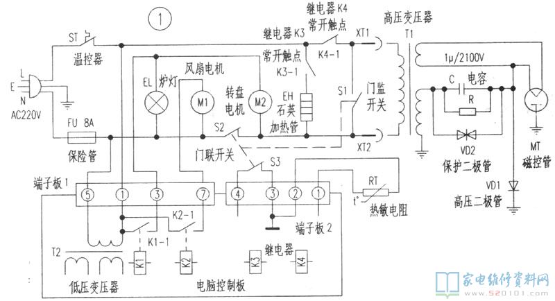 微波炉加热整体电路接线方法